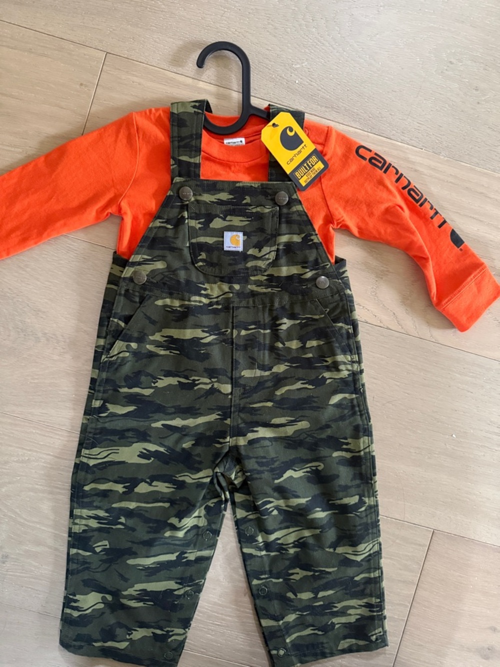 NWT Carhartt Orange Tee with Green Camo Overalls - Kids (18 months)